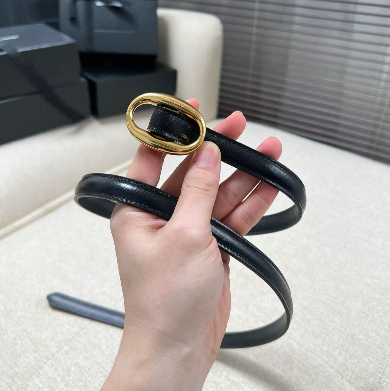 YSL Belt 15mm Black Calfskin