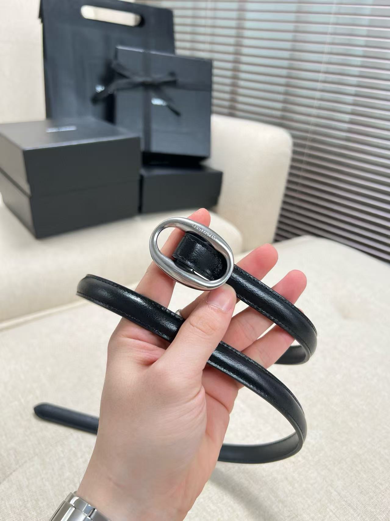 YSL Belt 15mm Black Calfskin