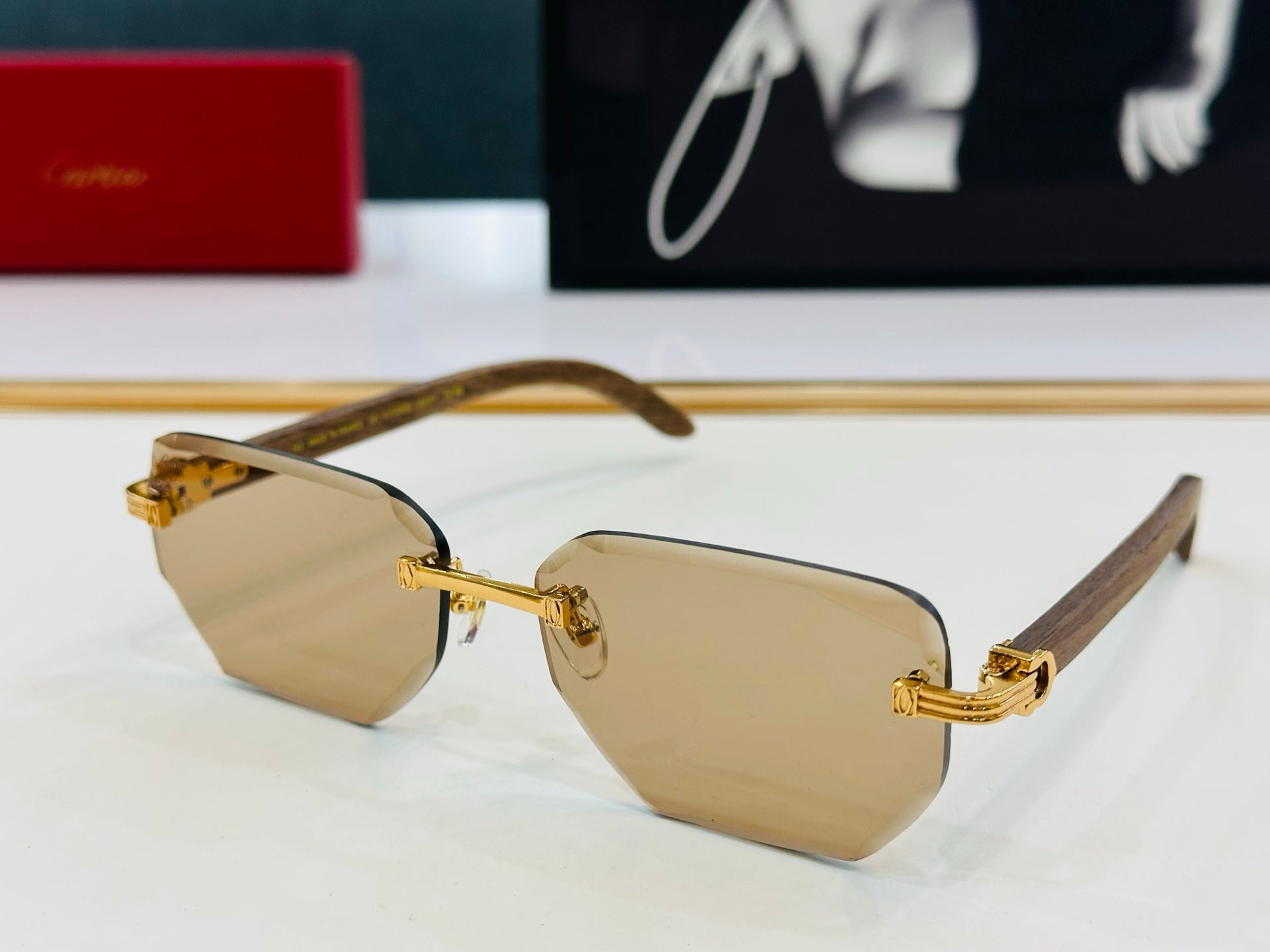 PREMIÈRE RECTANGULAR FRAME SUNGLASSES CT0620S IN METAL AND WOODEN