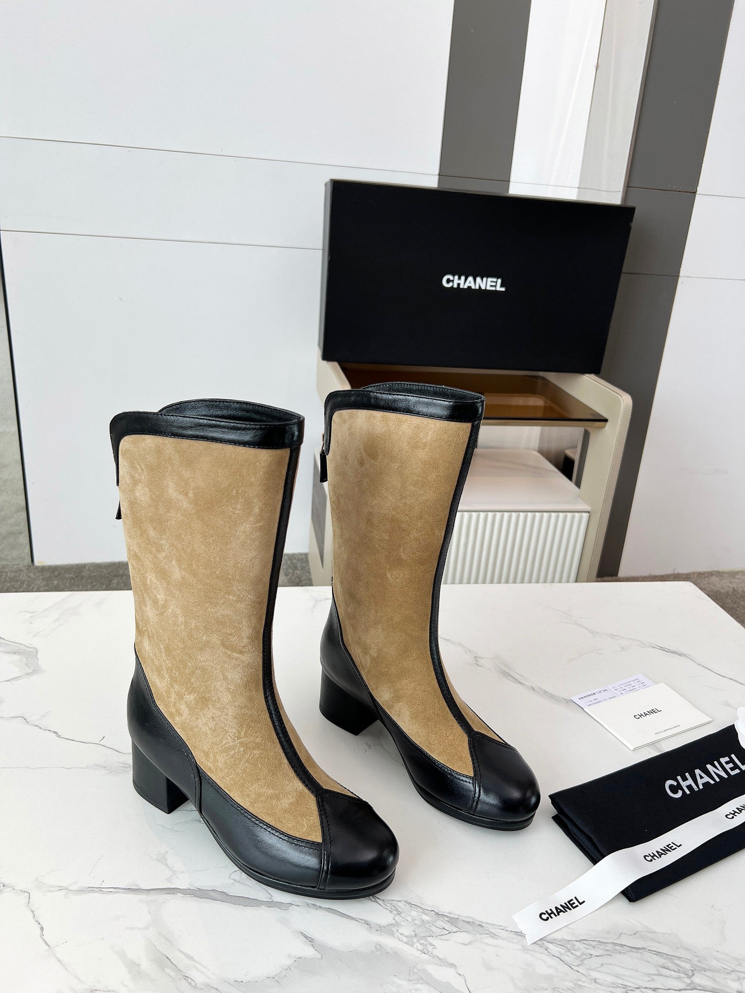 Chanel 2025 Patchwork Ankle Boot Suede Sheepskin 471306